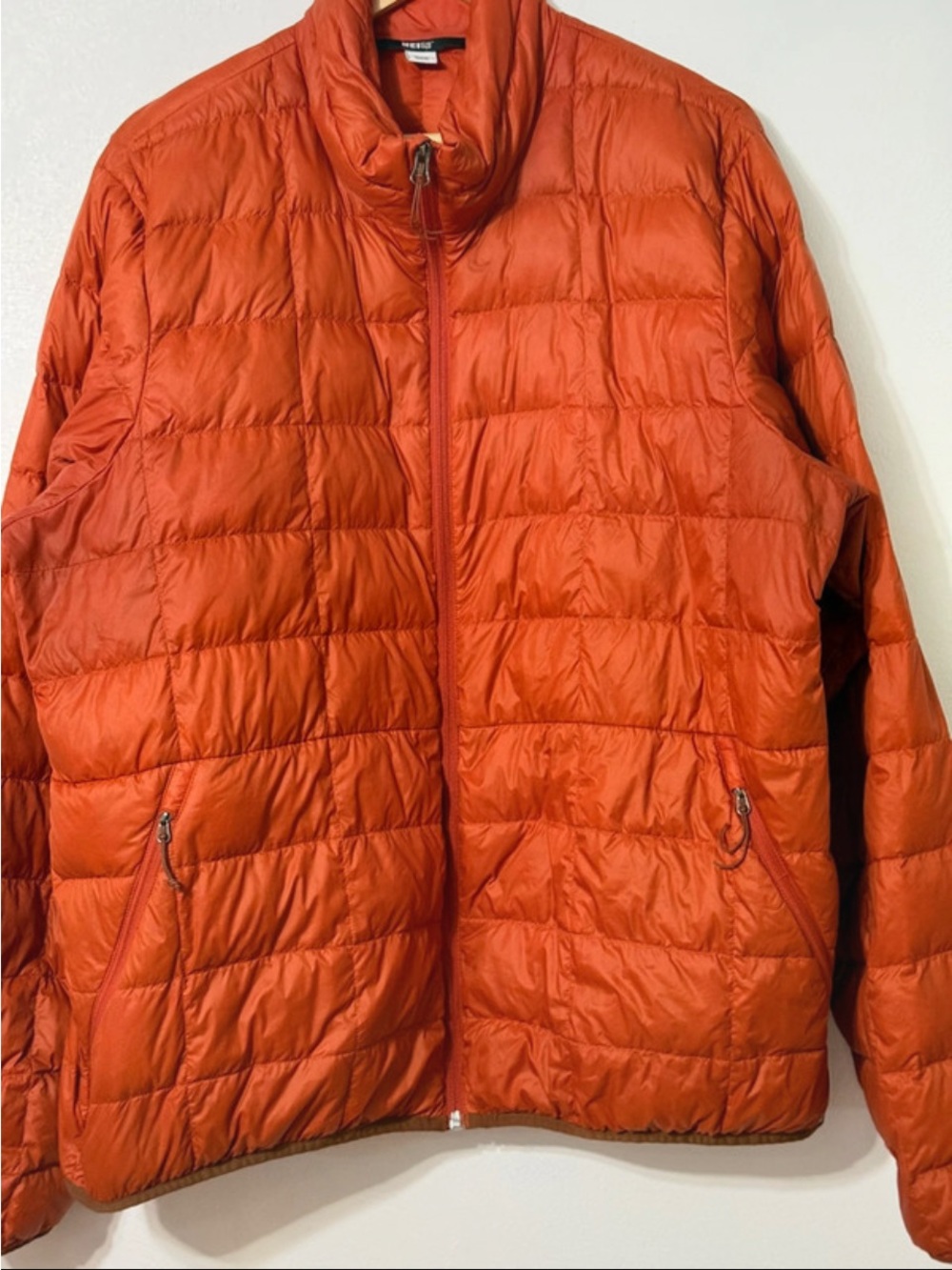 REI Co Op Orange Puffer Coat mens XL down filled *desc